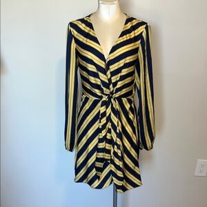 Express Navy and Yellow Striped Long Sleeve Dress